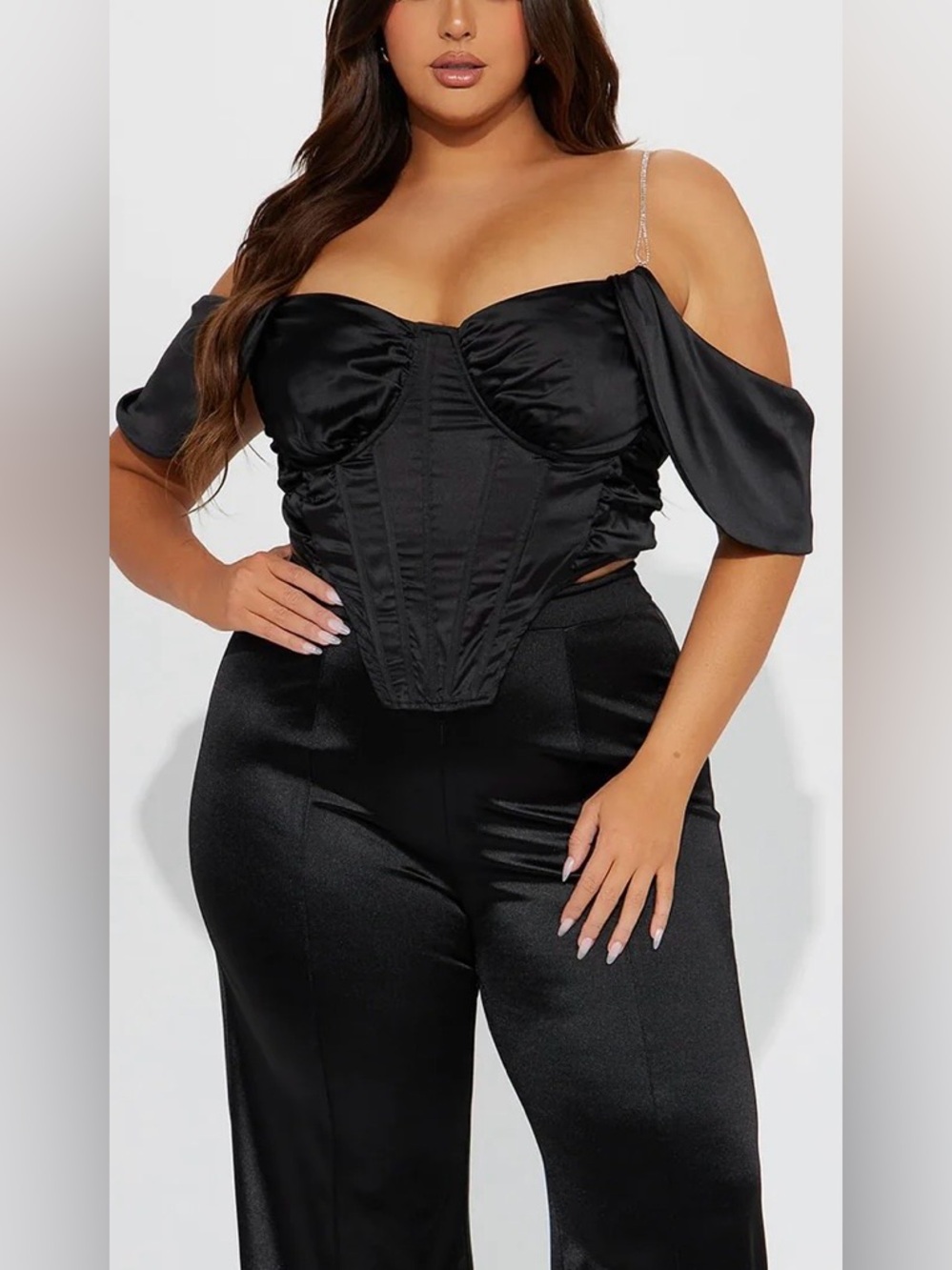 NWT fashion nova Black Satin Off-Shoulder Corset Top size 1X